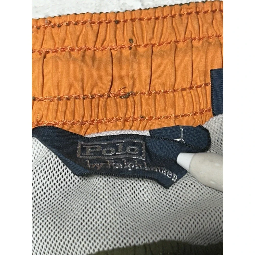 Polo Ralph Lauren Men's Olive Traveler Swim Trunks Orange Pony Logo Mesh Lined